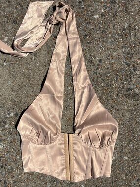 Satin Halter Bustier Top in Nude
